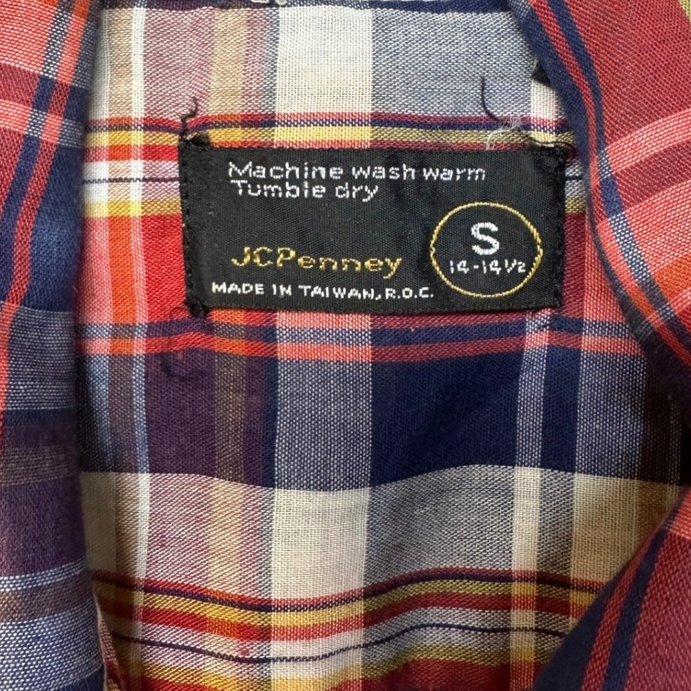 JCPenney Plaid Button Down Mens S Red White Blue Excellent Vintage Short Sleeve - Picture 3 of 6